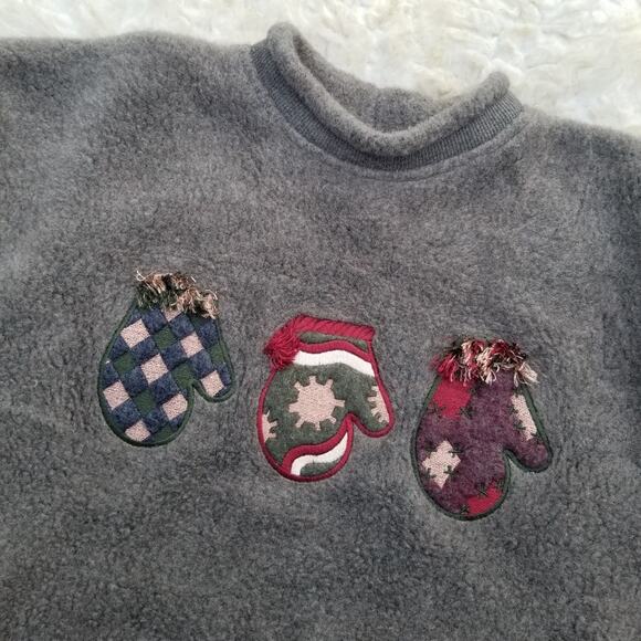 Cozy Y2k Fleece Sweater Art Unlimited M Sweatshirt Gray Mittens Grandma Vtg 90s - Picture 1 of 9